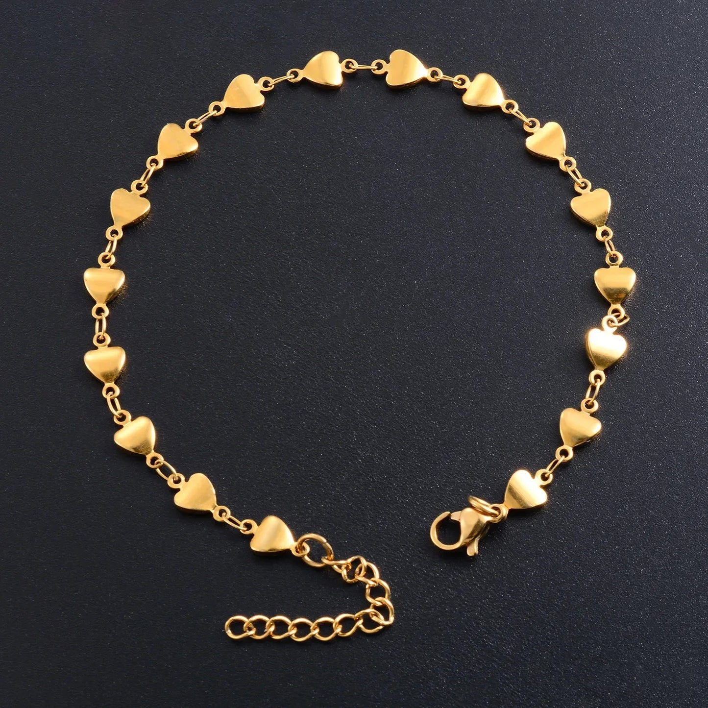 Leixure Supplies Stainless Steel Dainty Heart Chain Bracelet 18K Gold Plated - Choker Jewelry for Women Girl