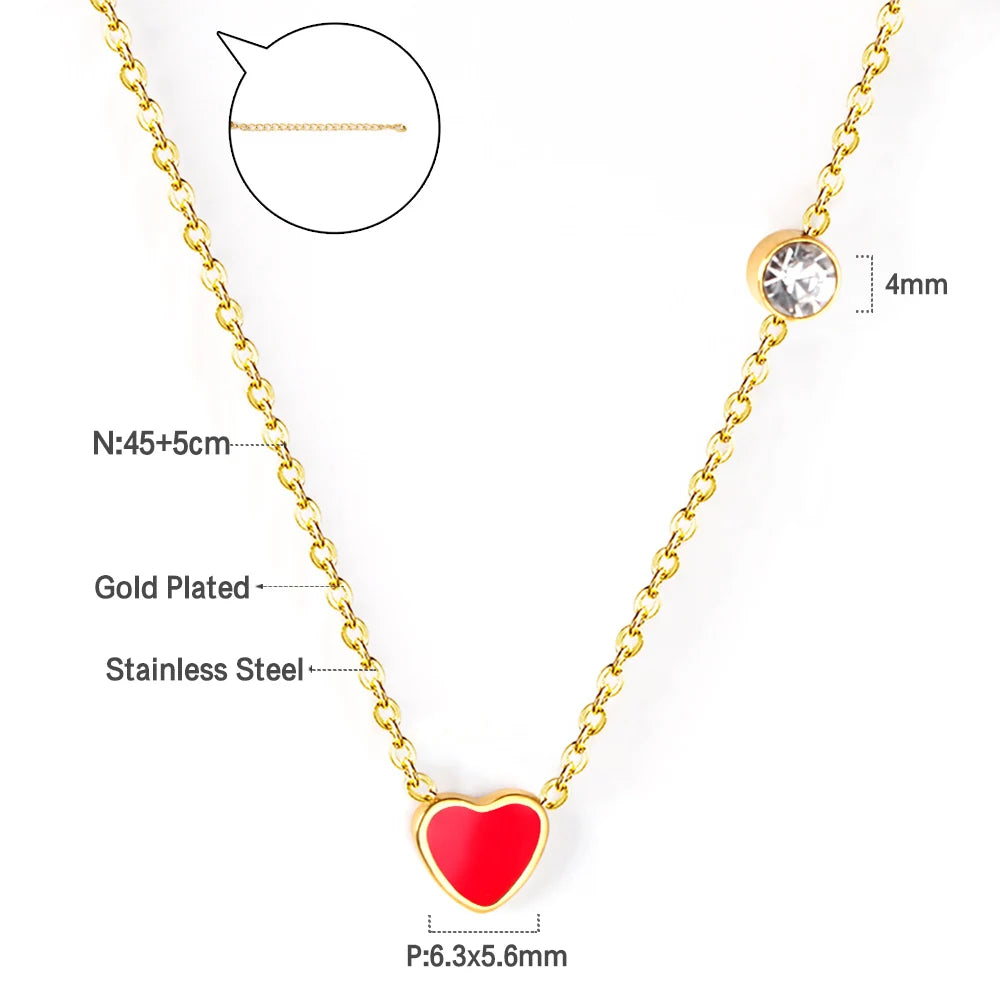 Fashion Collier Simple Heart Girls Pendant Necklace Small Love Shape Stainless Steel Hearts Clavicle Choker Jewelry