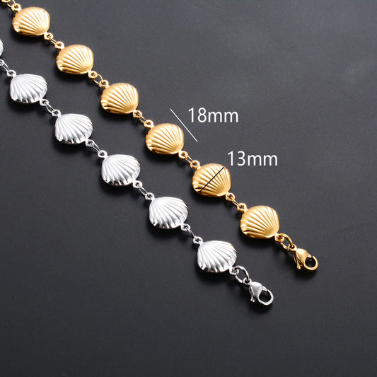 Cute Stainless Steel Shell Chain Bracelet Anklet for Women Link Hand Foot Chain Bangle Summer Beach Metal Jewelry Accessories