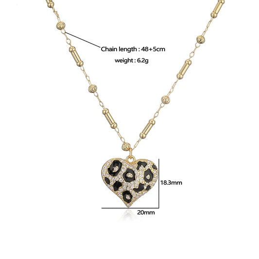 Copper Cute Leopard Pattern Heart Shaped Women's Pendant Necklace 18K Golden Plated with Sparkling Zircon Women's Jewelry