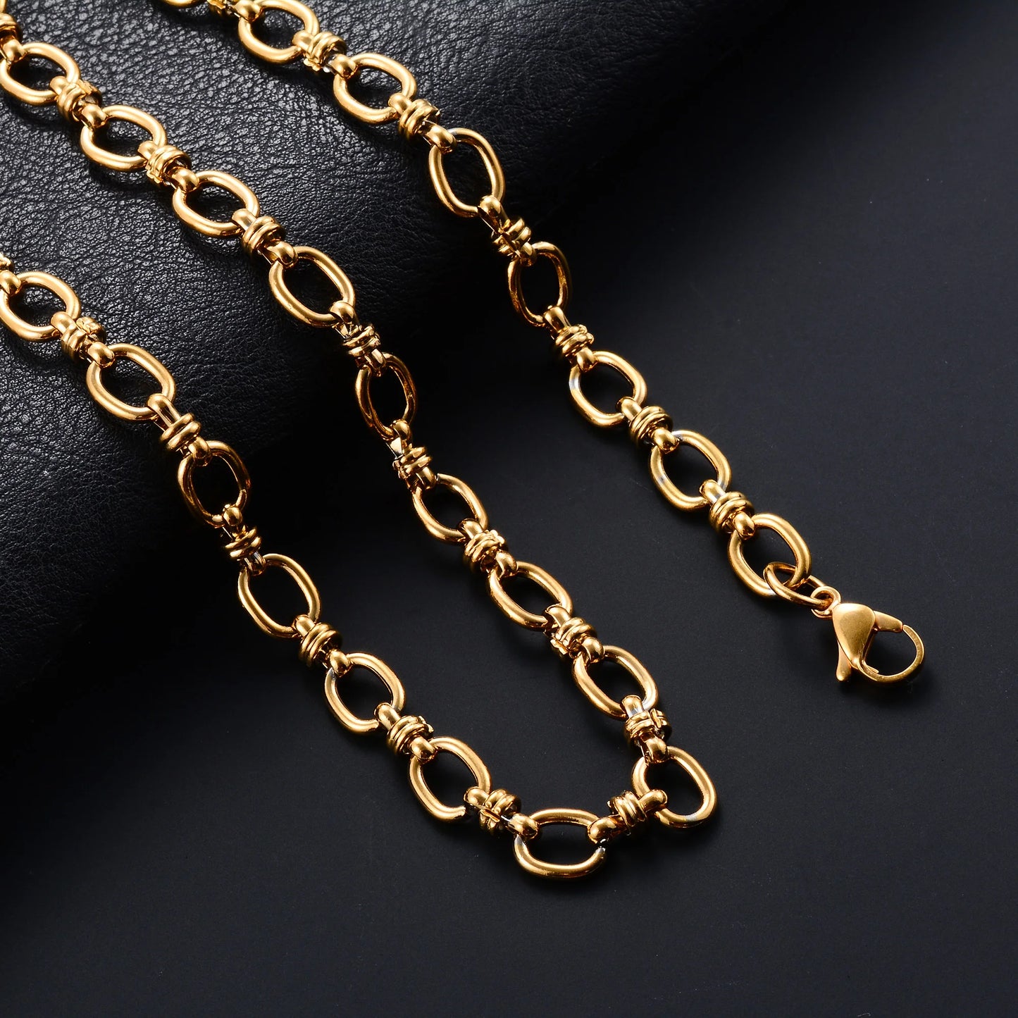 6.5mm Handmade Stainless Steel Link Big Oval Chain Necklace for Women Men Punk Hiphop Boy Chunky Gold Color Choker Metal Jewelry
