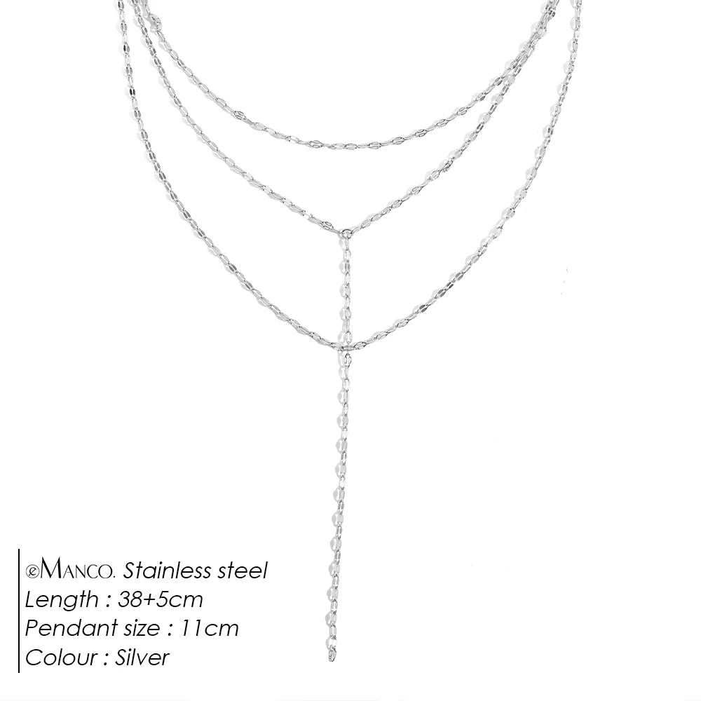 Stainless Steel Minimalist Style Water wave Chain Multi Layer Lariat Necklace Fashion Women's Jewelry Wholesale