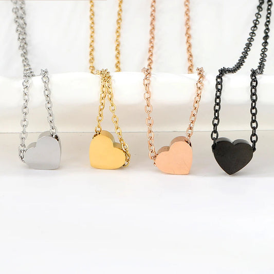 Fashion Collier Simple Heart Girls Pendant Necklace Small Love Shape Stainless Steel Hearts Clavicle Choker Jewelry
