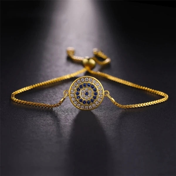 Copper Turkish Evil Eye Bracelet For Woman Micro Pave Zircon Greek Eye Charms Adjustable Chains Bracelet Handmade Jewelry Supplies