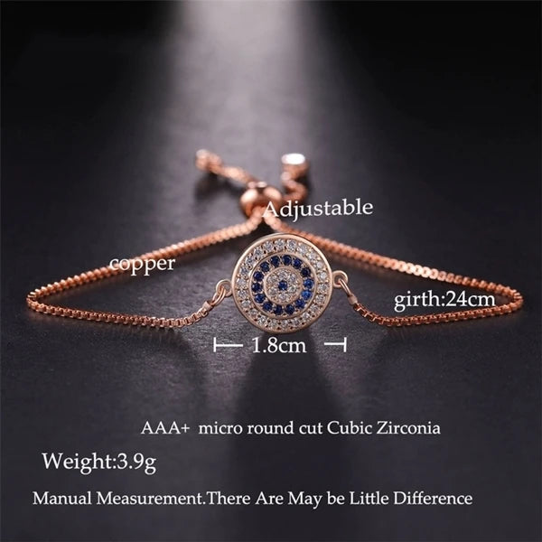 Copper Turkish Evil Eye Bracelet For Woman Micro Pave Zircon Greek Eye Charms Adjustable Chains Bracelet Handmade Jewelry Supplies