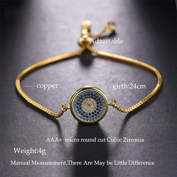 Copper Turkish Evil Eye Bracelet For Woman Micro Pave Zircon Greek Eye Charms Adjustable Chains Bracelet Handmade Jewelry Supplies