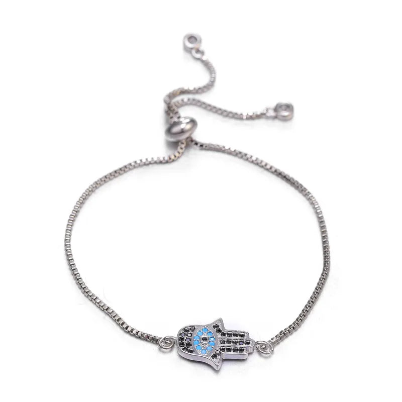 Copper Turkish Evil Eye Bracelet For Woman Micro Pave Zircon Greek Eye Charms Adjustable Chains Bracelet Handmade Jewelry Supplies