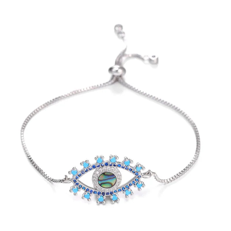 Copper Turkish Evil Eye Bracelet For Woman Micro Pave Zircon Greek Eye Charms Adjustable Chains Bracelet Handmade Jewelry Supplies