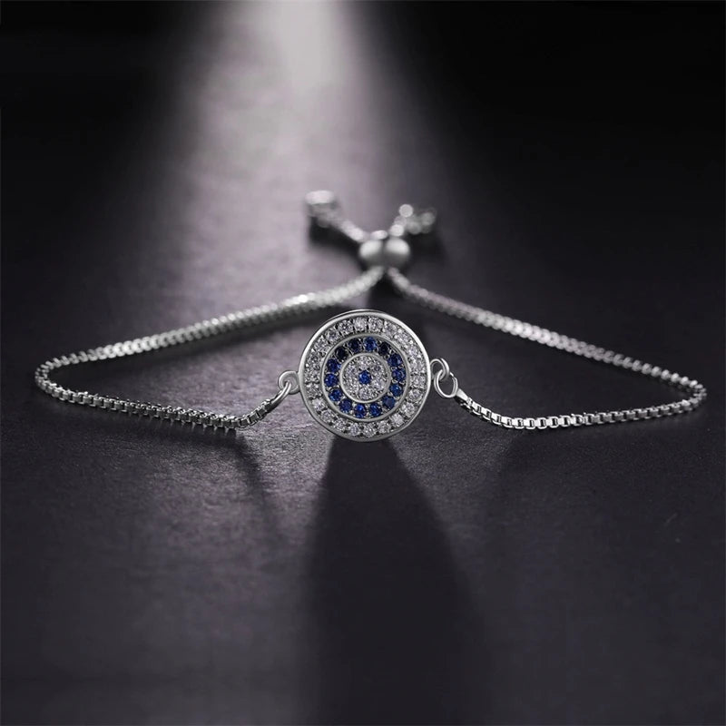 Copper Turkish Evil Eye Bracelet For Woman Micro Pave Zircon Greek Eye Charms Adjustable Chains Bracelet Handmade Jewelry Supplies