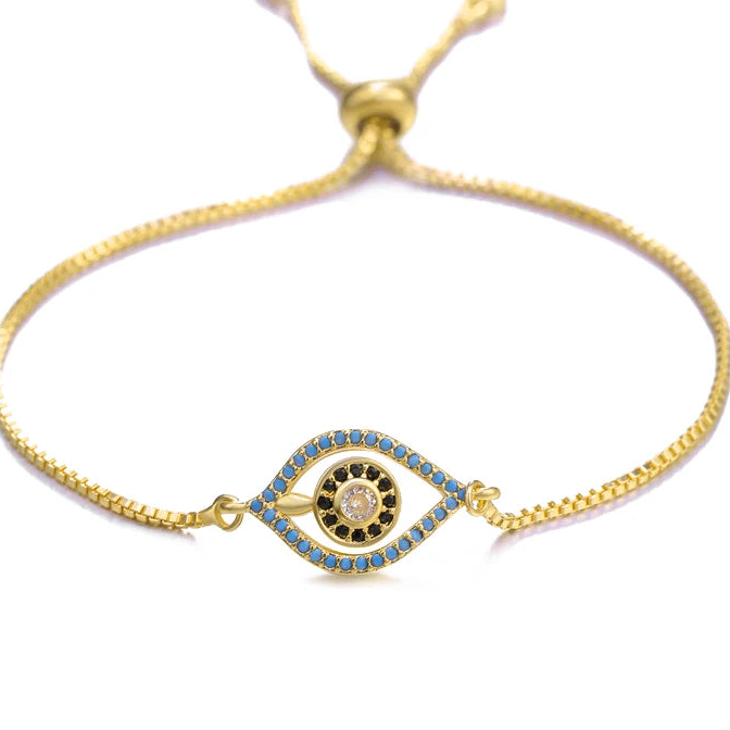 Copper Turkish Evil Eye Bracelet For Woman Micro Pave Zircon Greek Eye Charms Adjustable Chains Bracelet Handmade Jewelry Supplies