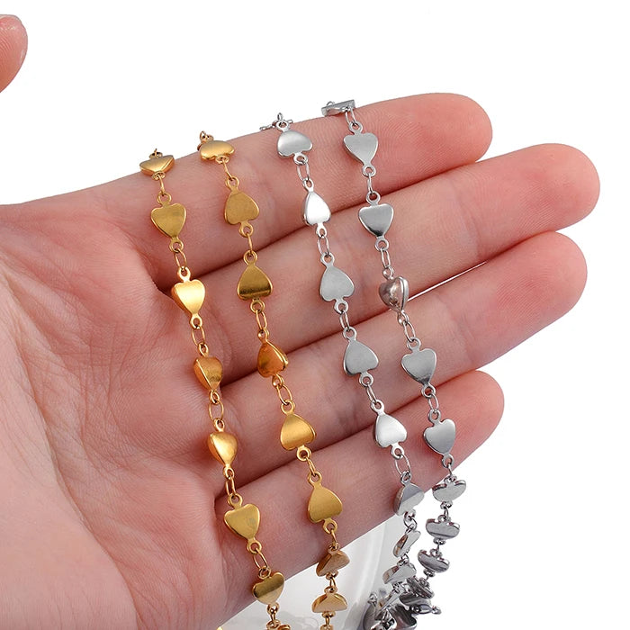 Leixure Supplies Stainless Steel Dainty Heart Chain Bracelet 18K Gold Plated - Choker Jewelry for Women Girl