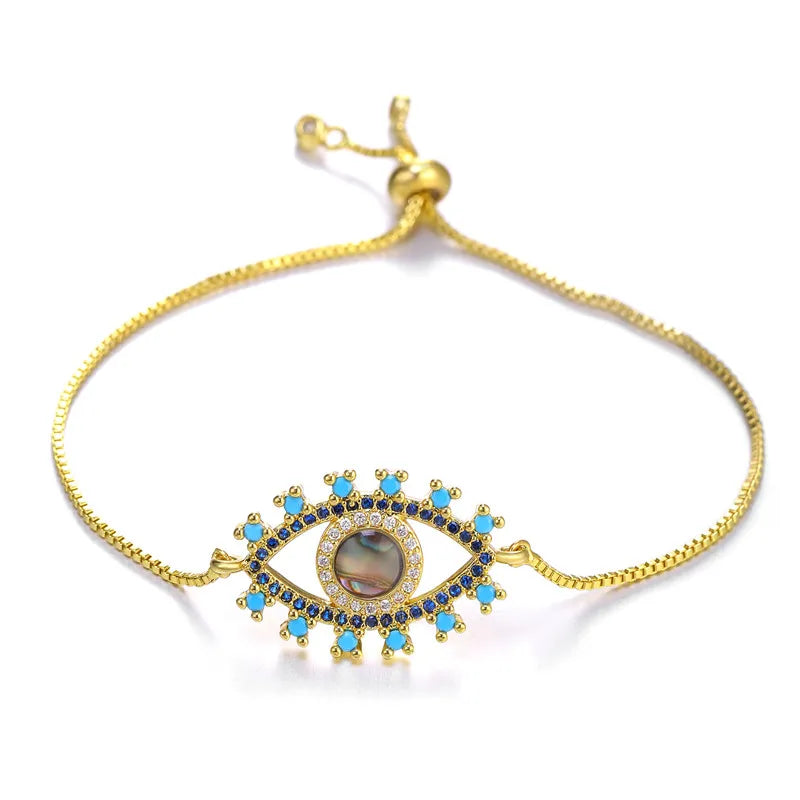 Copper Turkish Evil Eye Bracelet For Woman Micro Pave Zircon Greek Eye Charms Adjustable Chains Bracelet Handmade Jewelry Supplies