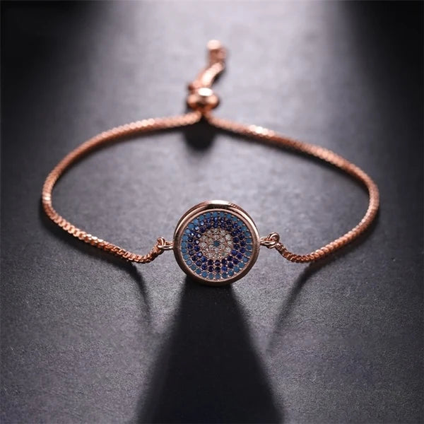 Copper Turkish Evil Eye Bracelet For Woman Micro Pave Zircon Greek Eye Charms Adjustable Chains Bracelet Handmade Jewelry Supplies