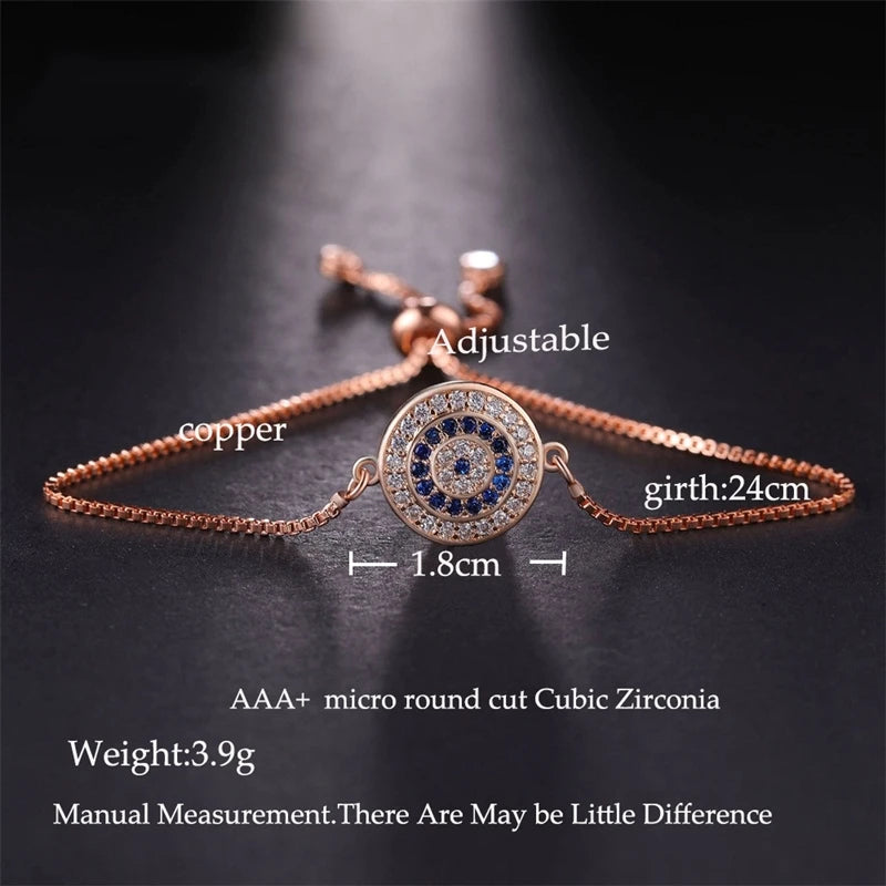 Copper Turkish Evil Eye Bracelet For Woman Micro Pave Zircon Greek Eye Charms Adjustable Chains Bracelet Handmade Jewelry Supplies