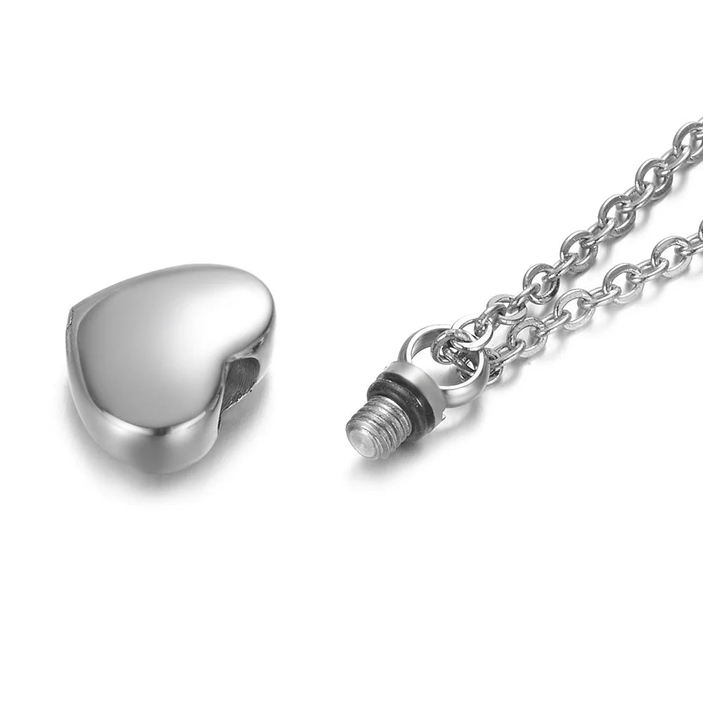 Leixure Supplies Stainless Steel Heart Memorial Urns Openable Pendant Necklace 4 Colors