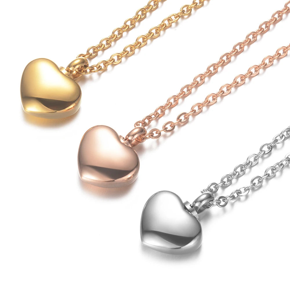 Leixure Supplies Stainless Steel Heart Memorial Urns Openable Pendant Necklace 4 Colors