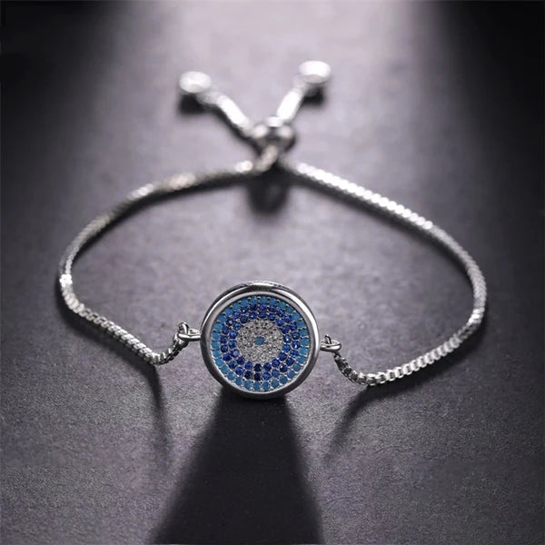 Copper Turkish Evil Eye Bracelet For Woman Micro Pave Zircon Greek Eye Charms Adjustable Chains Bracelet Handmade Jewelry Supplies