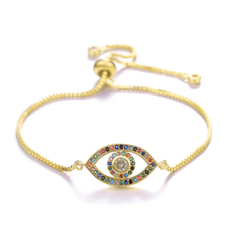 Copper Turkish Evil Eye Bracelet For Woman Micro Pave Zircon Greek Eye Charms Adjustable Chains Bracelet Handmade Jewelry Supplies