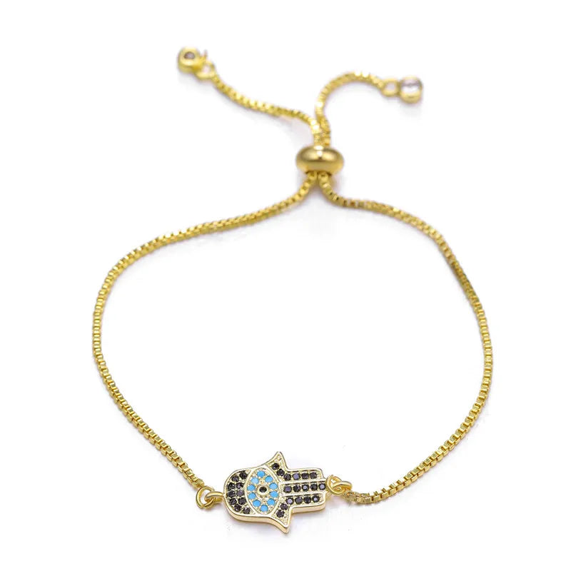 Copper Turkish Evil Eye Bracelet For Woman Micro Pave Zircon Greek Eye Charms Adjustable Chains Bracelet Handmade Jewelry Supplies