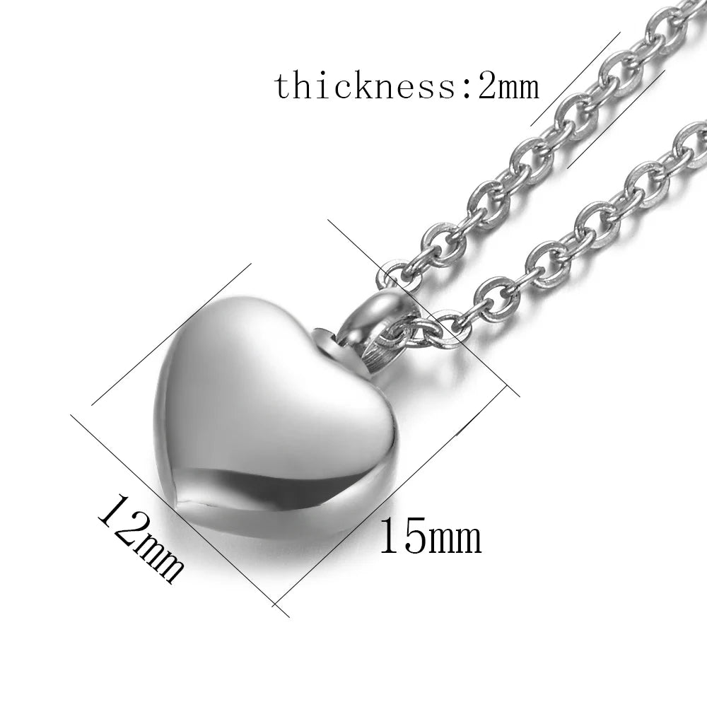 Leixure Supplies Stainless Steel Heart Memorial Urns Openable Pendant Necklace 4 Colors