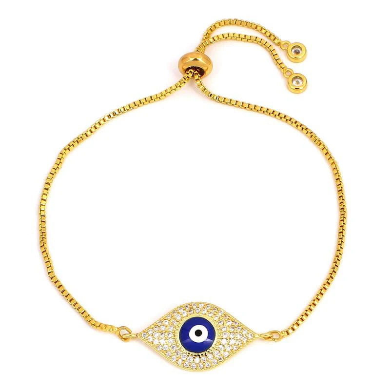 Copper Turkish Evil Eye Bracelet For Woman Micro Pave Zircon Greek Eye Charms Adjustable Chains Bracelet Handmade Jewelry Supplies