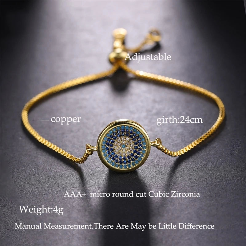 Copper Turkish Evil Eye Bracelet For Woman Micro Pave Zircon Greek Eye Charms Adjustable Chains Bracelet Handmade Jewelry Supplies