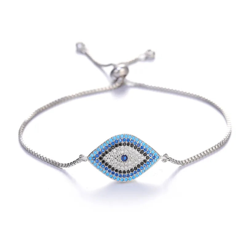 Copper Turkish Evil Eye Bracelet For Woman Micro Pave Zircon Greek Eye Charms Adjustable Chains Bracelet Handmade Jewelry Supplies