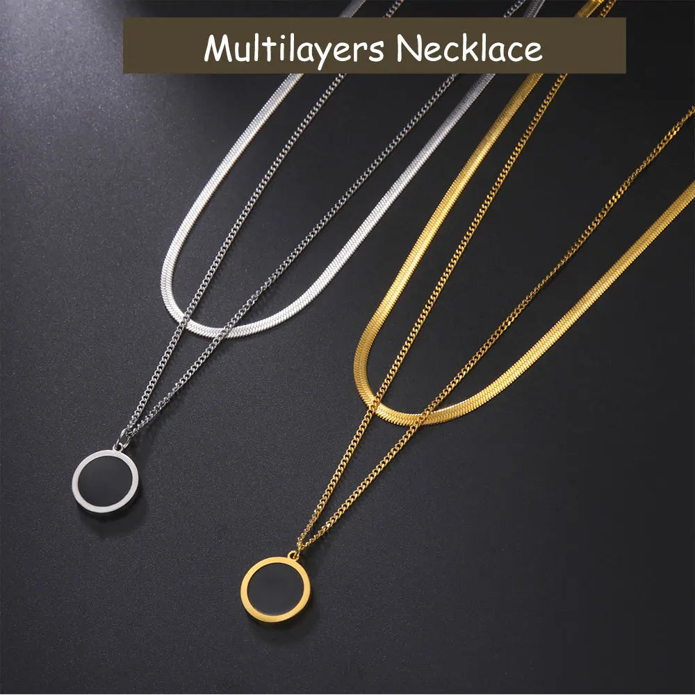 Multilayers Snake Chain Necklace Jewelry for Women Stainless Steel Disc Pendant New in Necklace Mother's Day Gift 2026