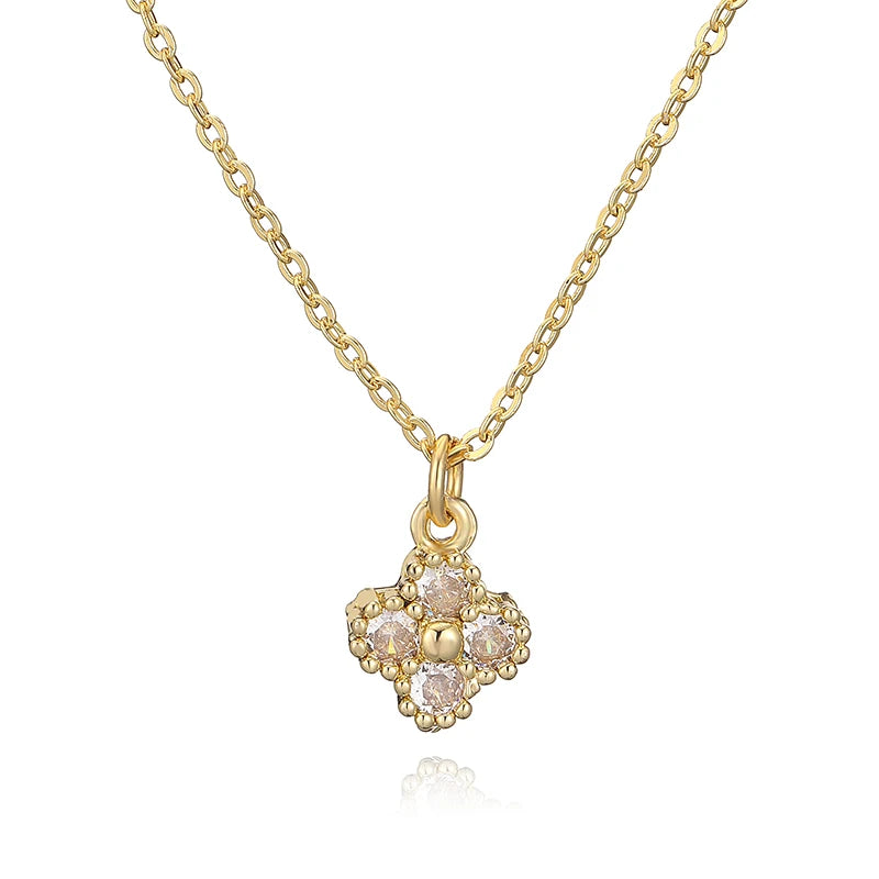 Copper 18K Gold-plated CZ Stone Exquisite And Compact Flower Shaped Women's Necklace Collarbone Chain
