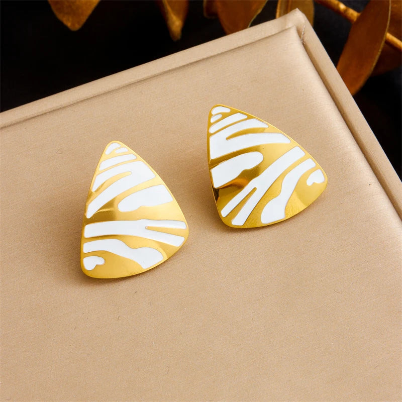316L Stainless Steel White Tiger Stripe Necklace Earrings Ring Suit For Women Girls New Party Gift Fashion Jewelry Set
