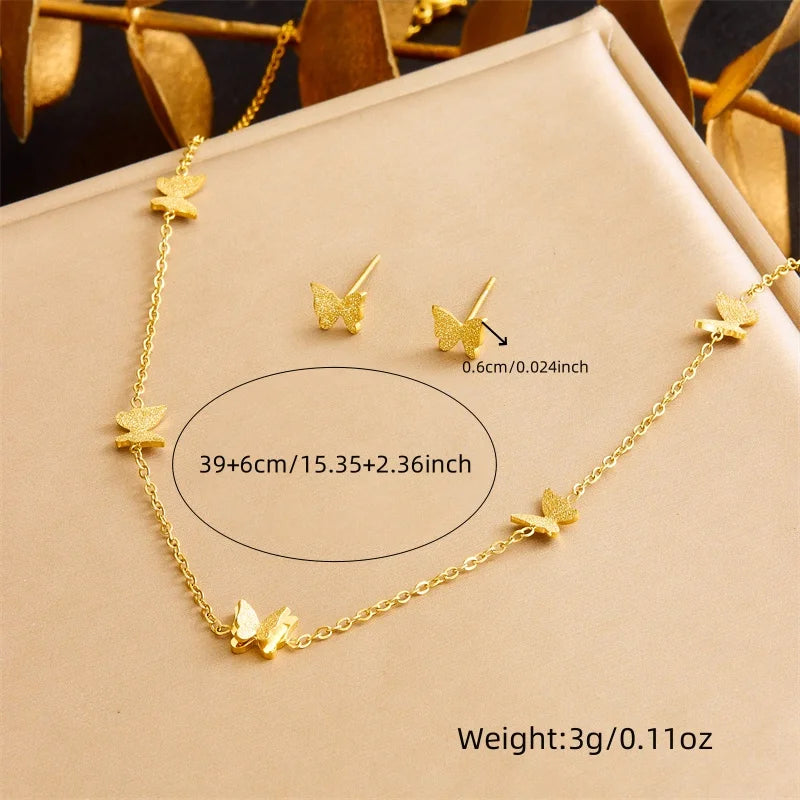 316L Stainless Steel Pearl Butterfly Flower Golden Necklace Earrings For Womens 2026 New Party Gift Fashion Jewelry Set