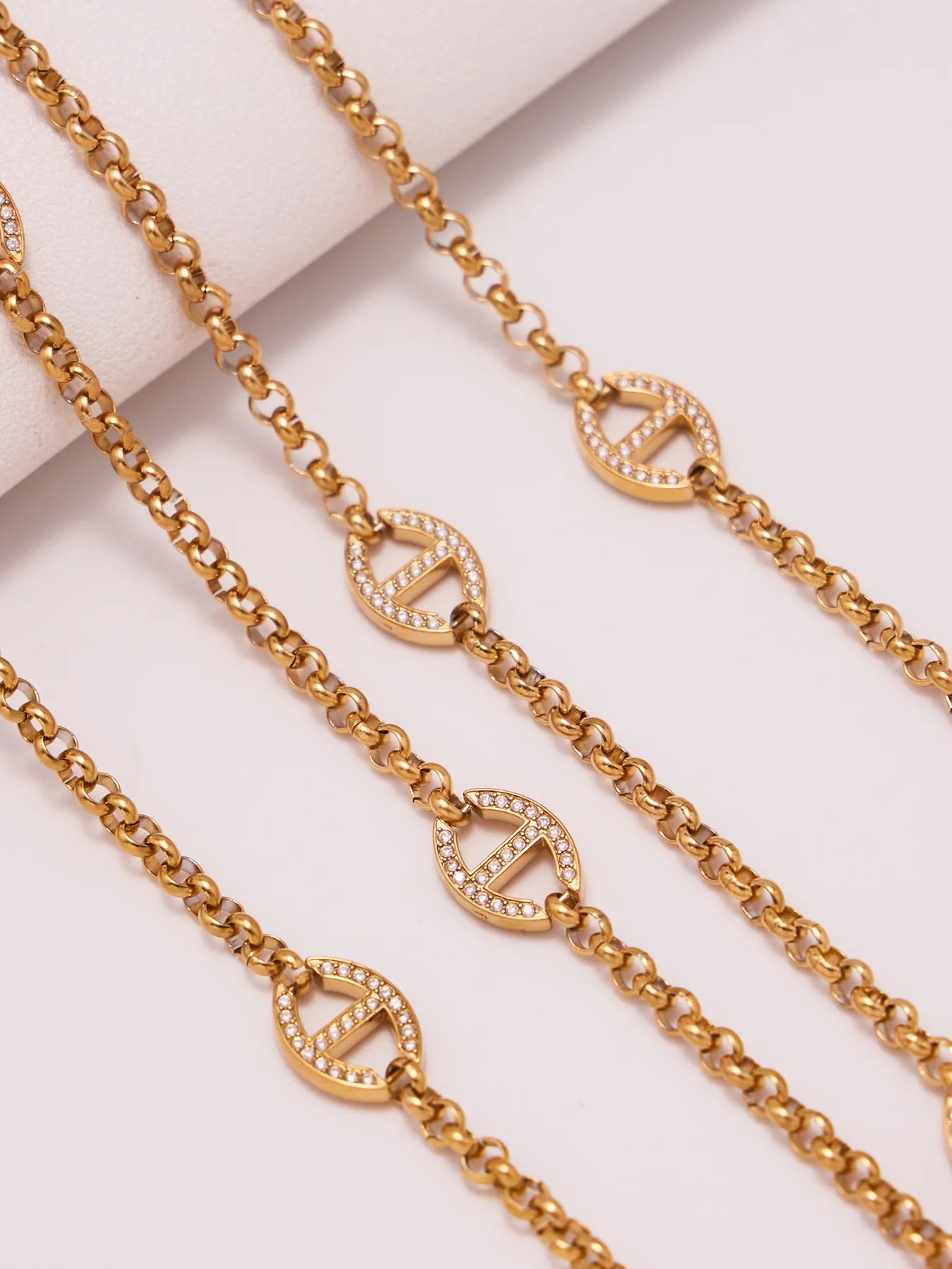 80cm Long Necklace for Women 18k Gold Plated Stainless Steel Chain Necklaces Inlaid Zircon Charm Sweater Chains Necklace