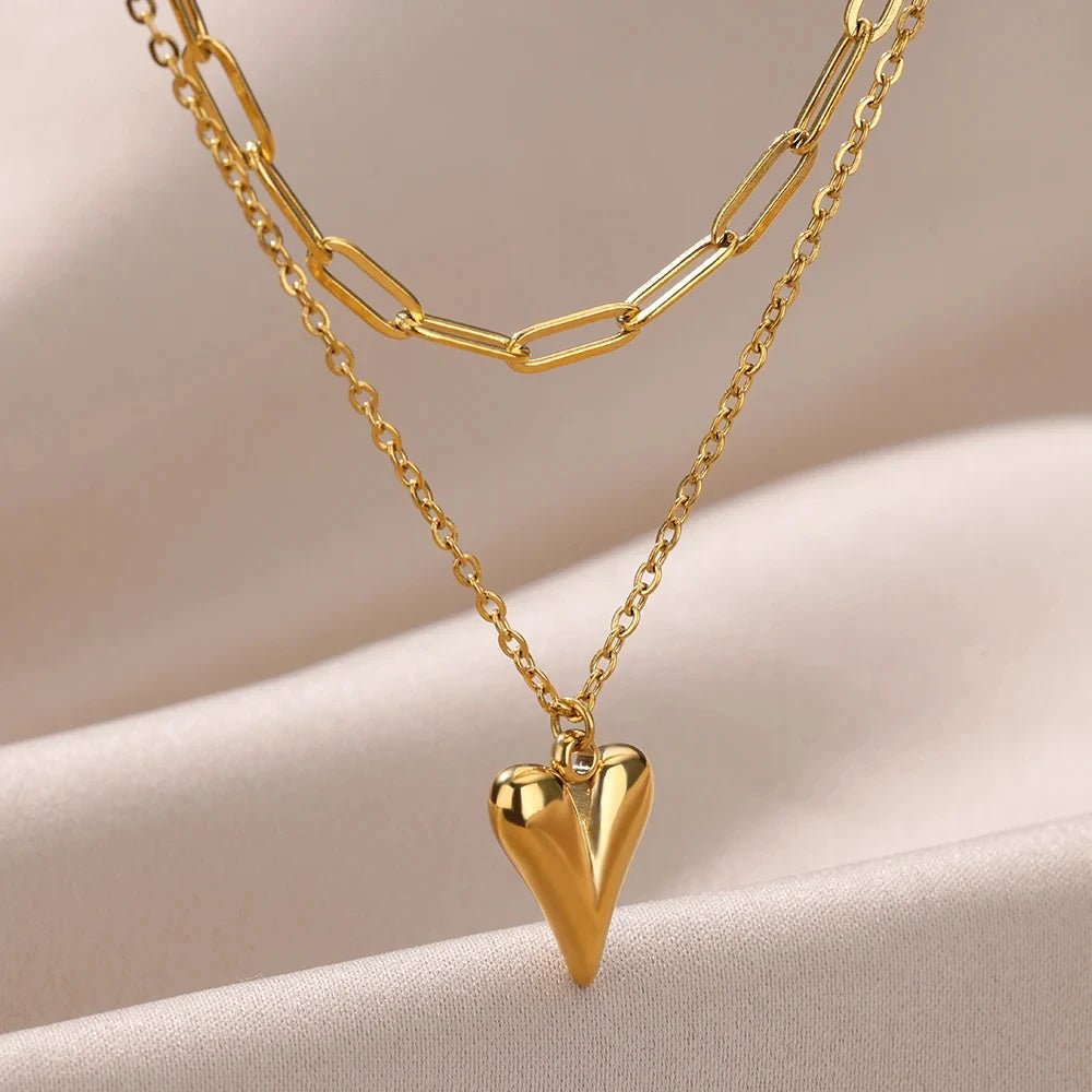 Heart Necklaces For Women Stainless Steel Gold Color Evil Eye Pendant Chain Choker Necklace Wedding Jewerly Gift