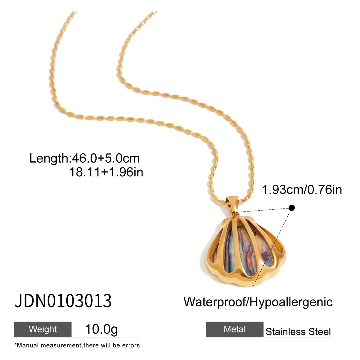 Color Shells Pendant Necklace Stainless Steel Jewelry Wholesale Summer Ocean Style Metal Shell Pendant Necklace