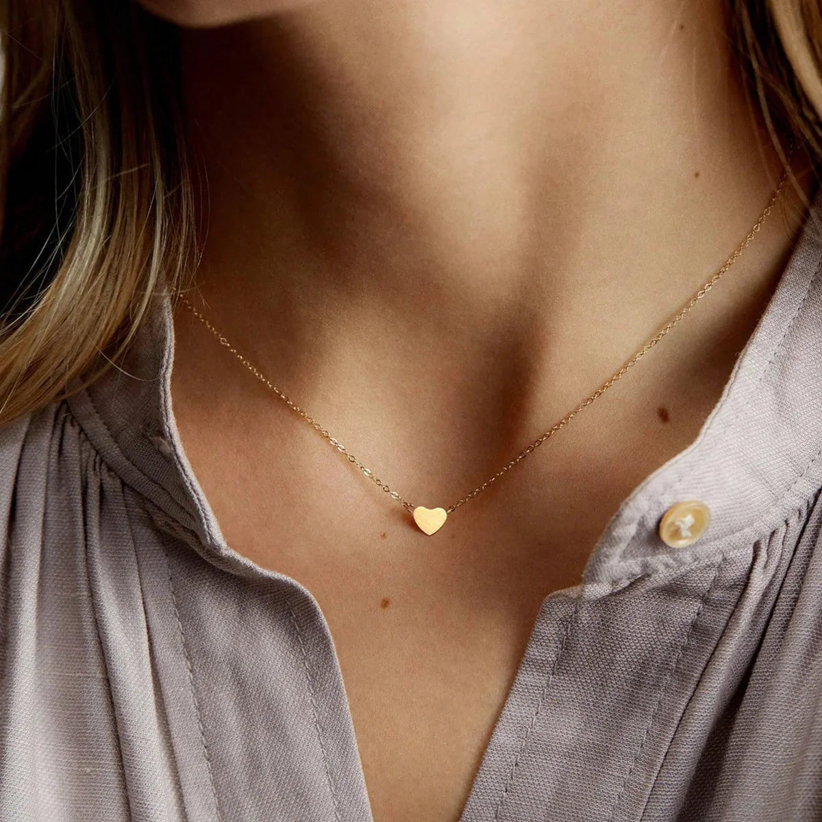 Fashion Collier Simple Heart Girls Pendant Necklace Small Love Shape Stainless Steel Hearts Clavicle Choker Jewelry