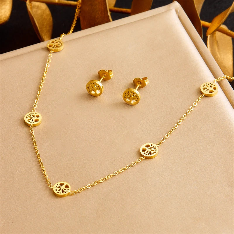 316L Stainless Steel Pearl Butterfly Flower Golden Necklace Earrings For Womens 2026 New Party Gift Fashion Jewelry Set