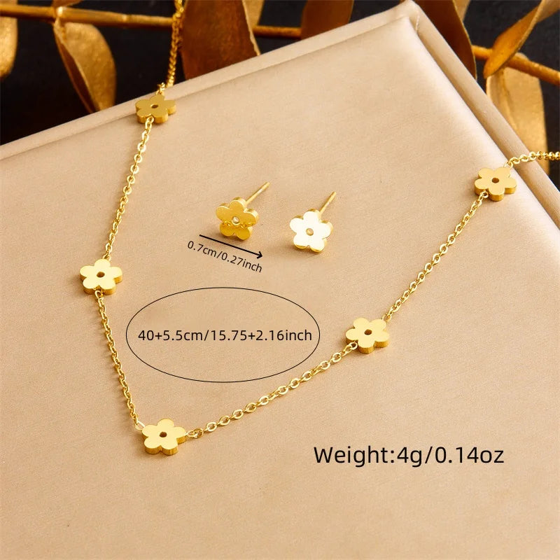 316L Stainless Steel Pearl Butterfly Flower Golden Necklace Earrings For Womens 2026 New Party Gift Fashion Jewelry Set