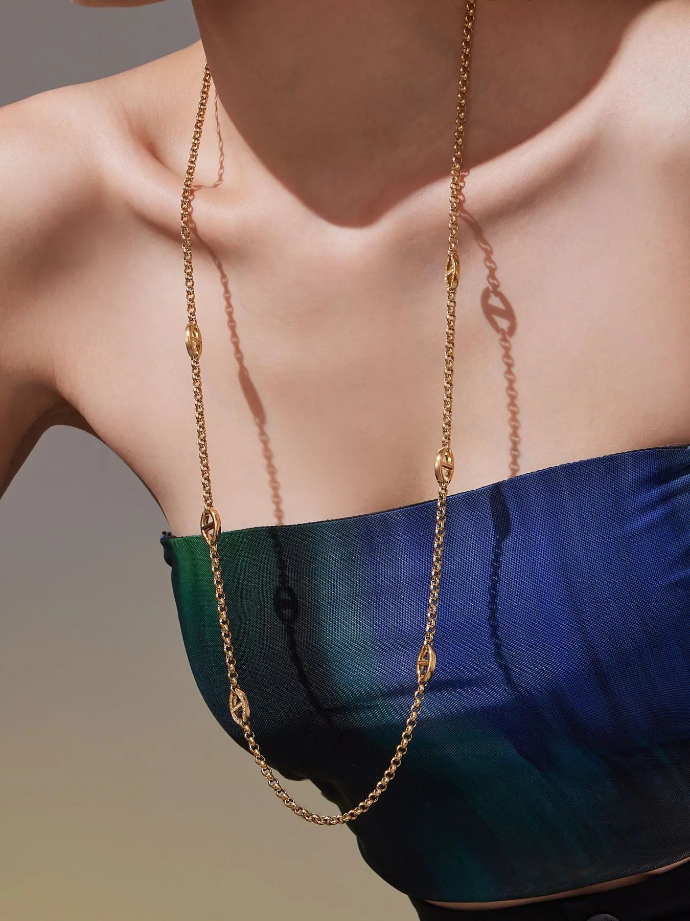 80cm Long Necklace for Women 18k Gold Plated Stainless Steel Chain Necklaces Inlaid Zircon Charm Sweater Chains Necklace