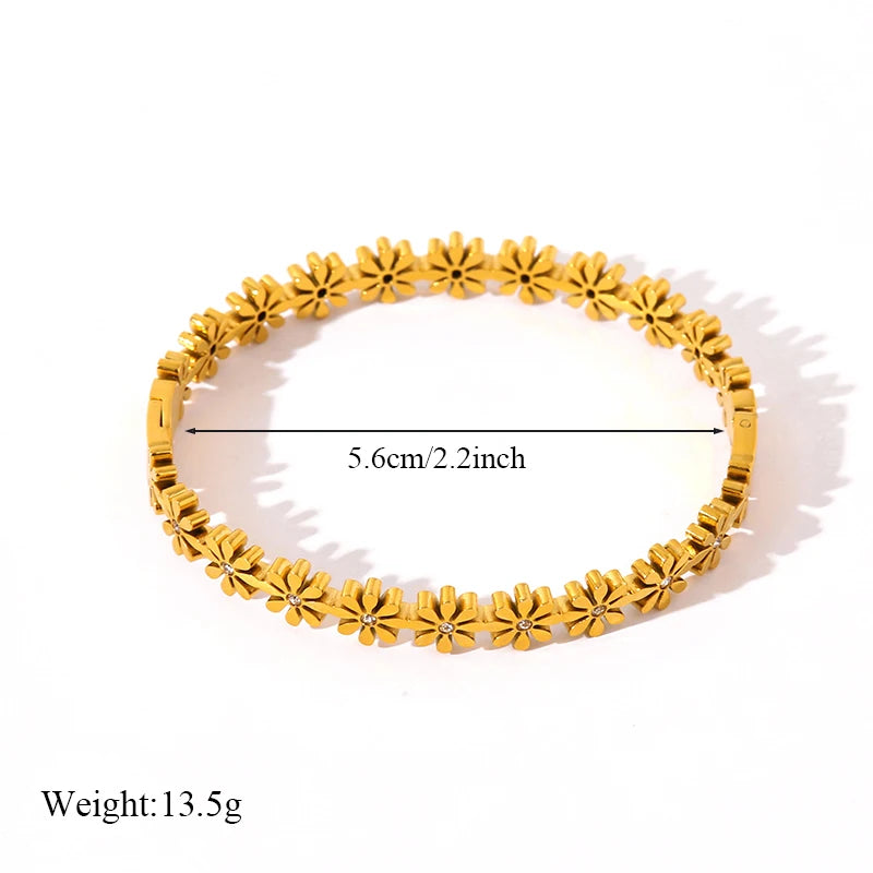 316L Stainless Steel Daisy Flowers Necklace Earrings Bracelets For Women Fashion Waterproof Jewelry 4-Set Lady Gift