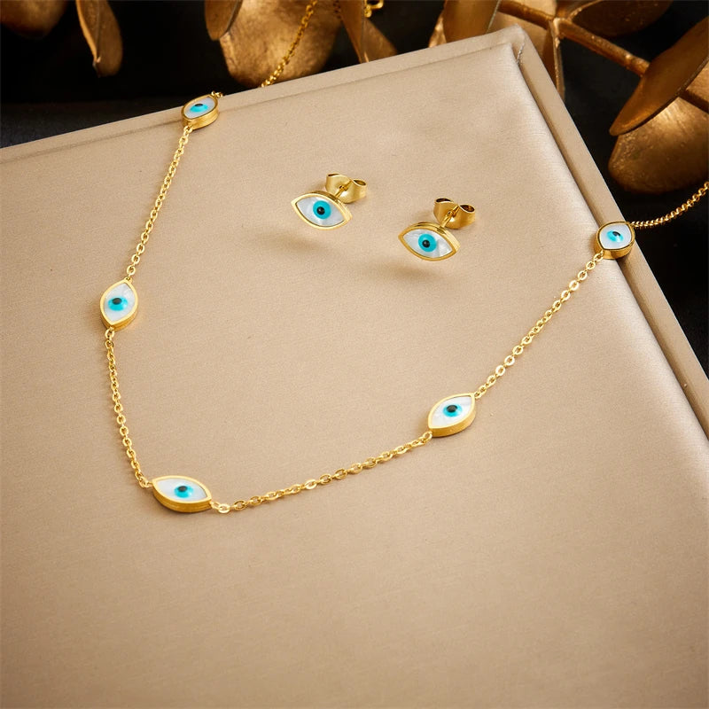 316L Stainless Steel Pearl Butterfly Flower Golden Necklace Earrings For Womens 2026 New Party Gift Fashion Jewelry Set