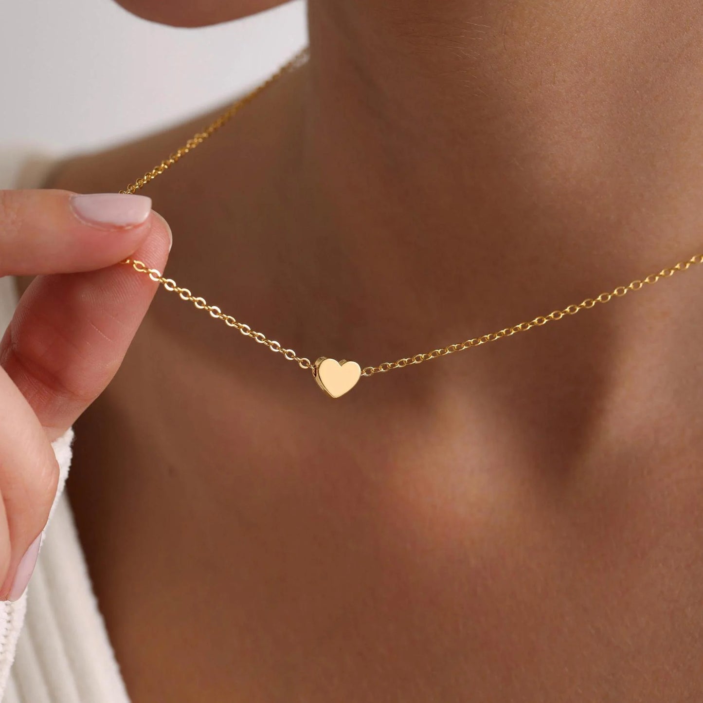 Fashion Collier Simple Heart Girls Pendant Necklace Small Love Shape Stainless Steel Hearts Clavicle Choker Jewelry
