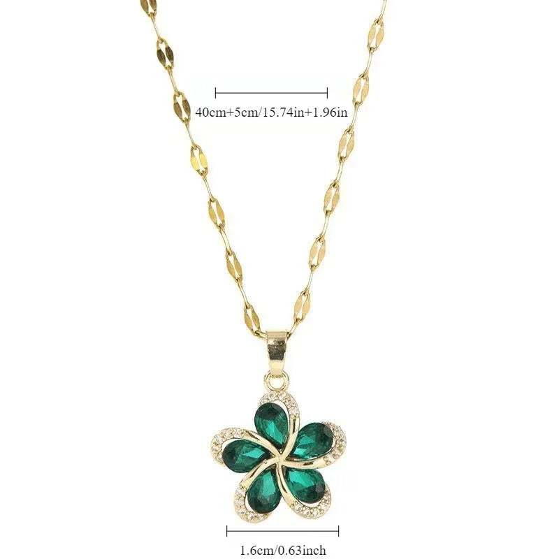 Trendy 316L Stainless Steel Gold Color Flower Floral Pendant Necklace For Women Daily Wear Exquisite Collar Neck Chain Jewelry