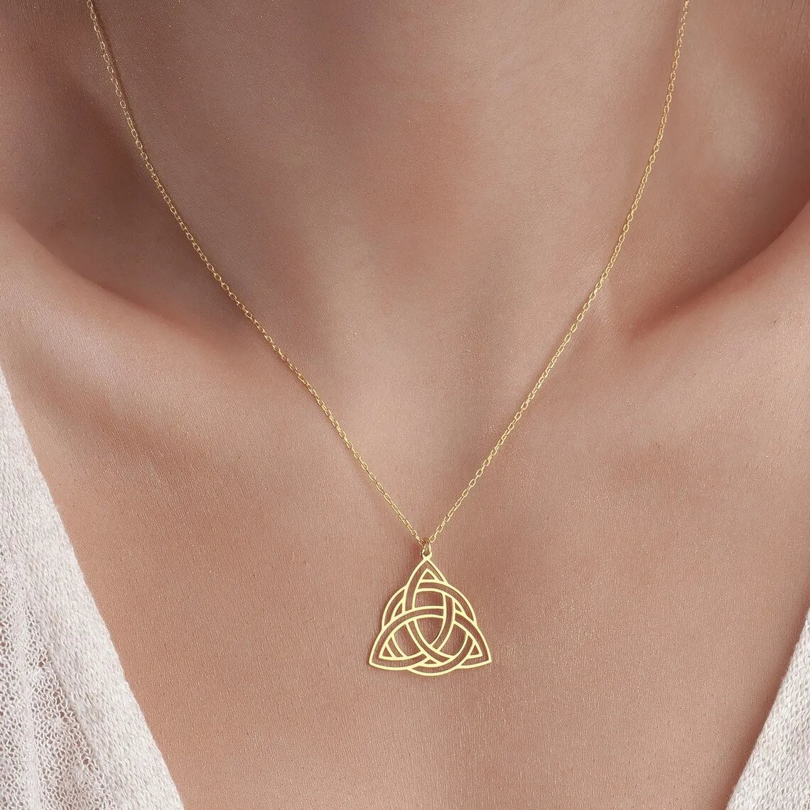Viking Celtics Knot Geometric Pendant Necklace for Women Men Stainless Steel Gold Color Witch Triquetra Amulet Chain Jewelry