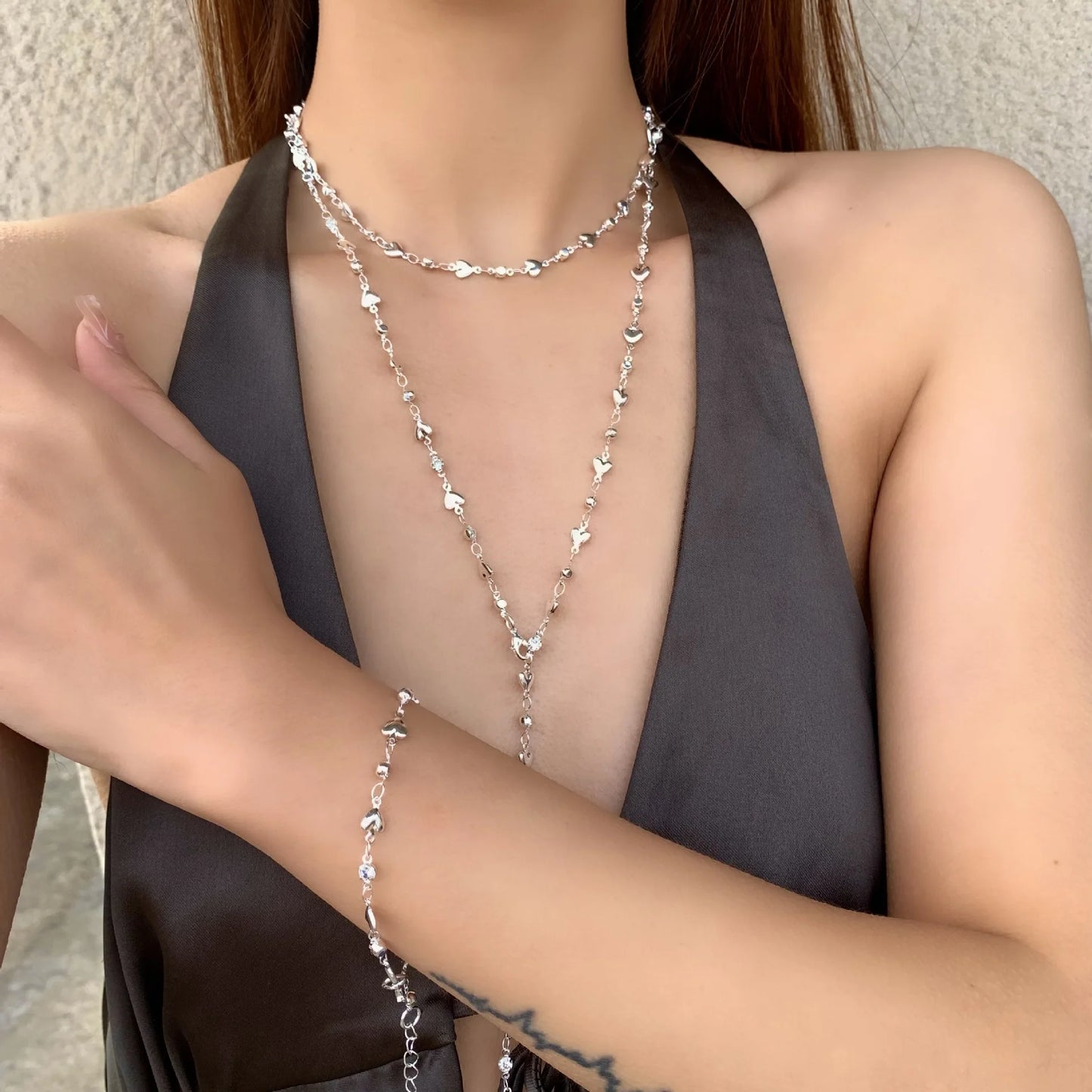 Trendy Gold Silver Color Glass Long Y-Shaped Necklace Metal Collarbone Chain Summer Holiday Party Bohemian Body Jewelry Gifts