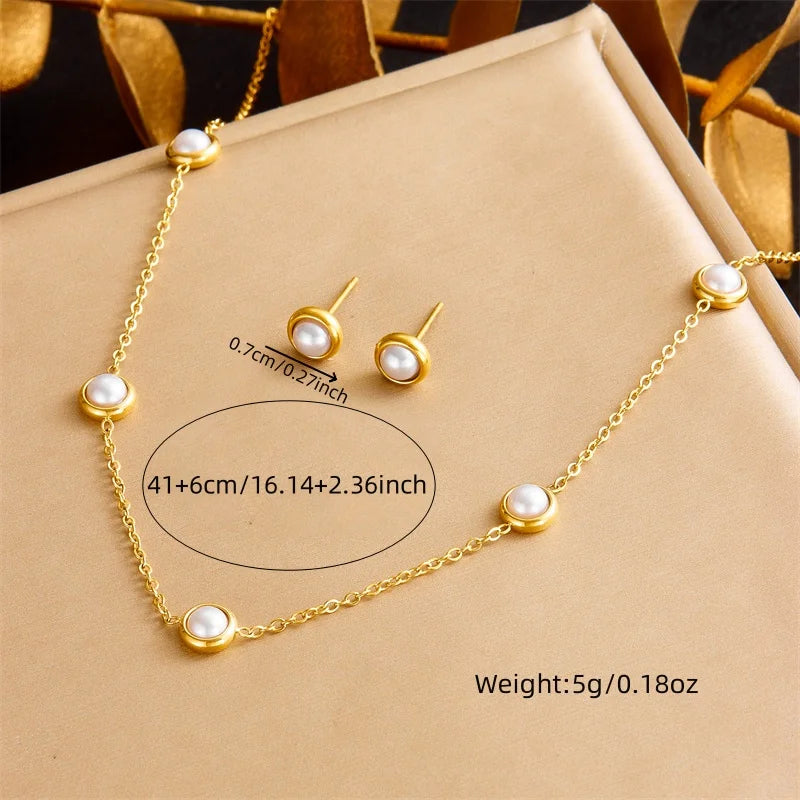316L Stainless Steel Pearl Butterfly Flower Golden Necklace Earrings For Womens 2026 New Party Gift Fashion Jewelry Set