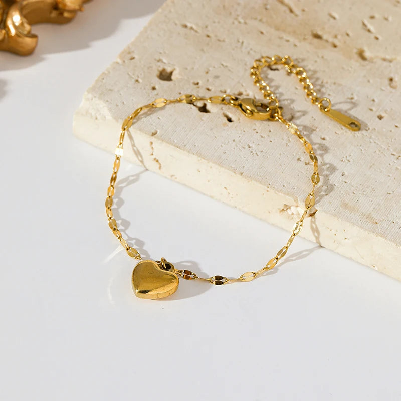 316L Stainless Steel Heart Love Necklace Bracelets Earrings Set For Women New Trendy 18K Gold Plated Waterproof Jewelry