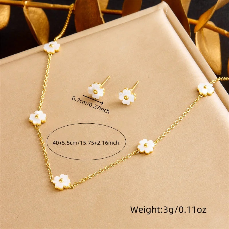 316L Stainless Steel Pearl Butterfly Flower Golden Necklace Earrings For Womens 2026 New Party Gift Fashion Jewelry Set