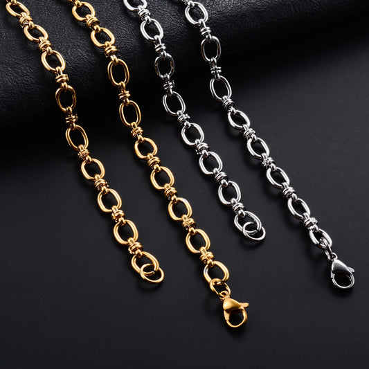 6.5mm Handmade Stainless Steel Link Big Oval Chain Necklace for Women Men Punk Hiphop Boy Chunky Gold Color Choker Metal Jewelry