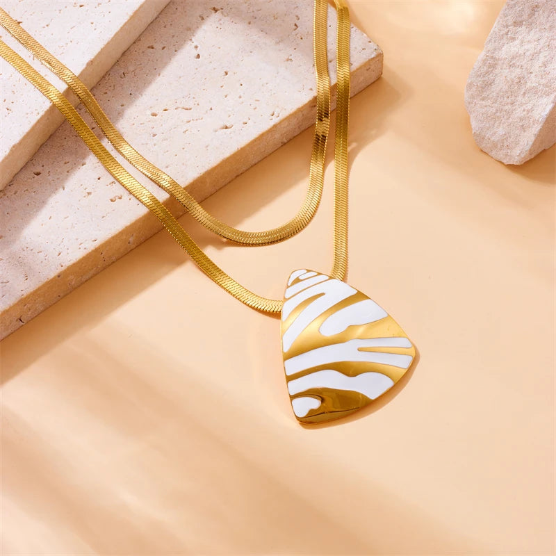 316L Stainless Steel White Tiger Stripe Necklace Earrings Ring Suit For Women Girls New Party Gift Fashion Jewelry Set