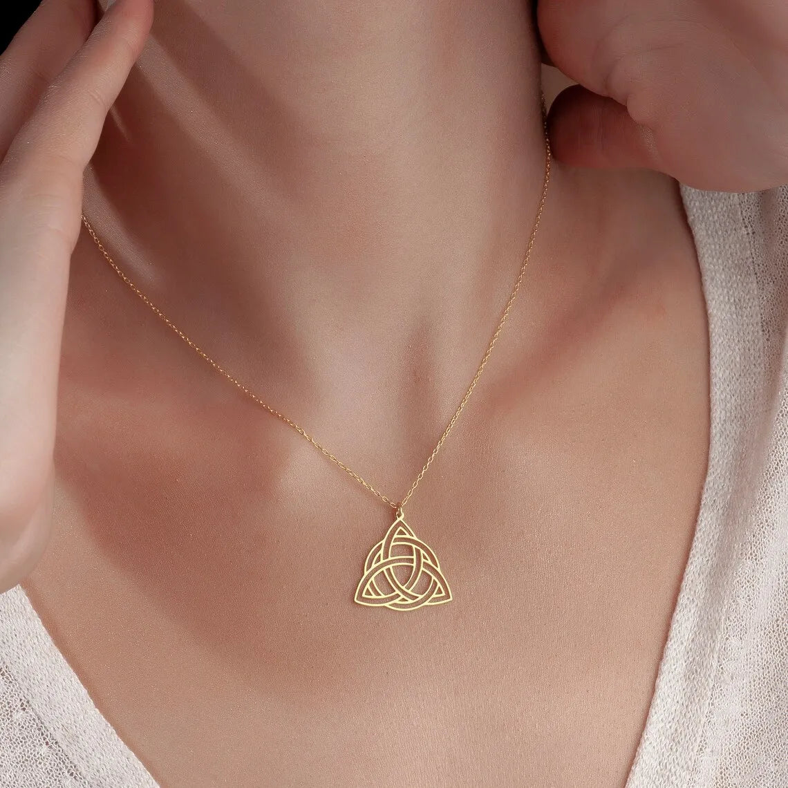 Viking Celtics Knot Geometric Pendant Necklace for Women Men Stainless Steel Gold Color Witch Triquetra Amulet Chain Jewelry